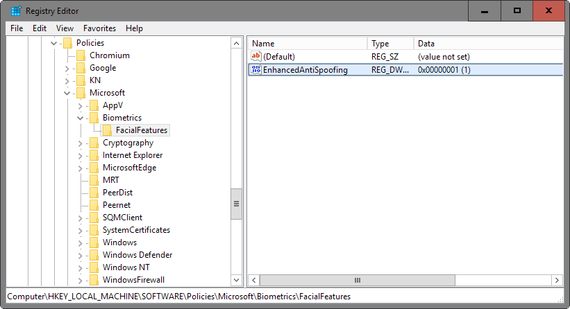 anti-spoofing registry
