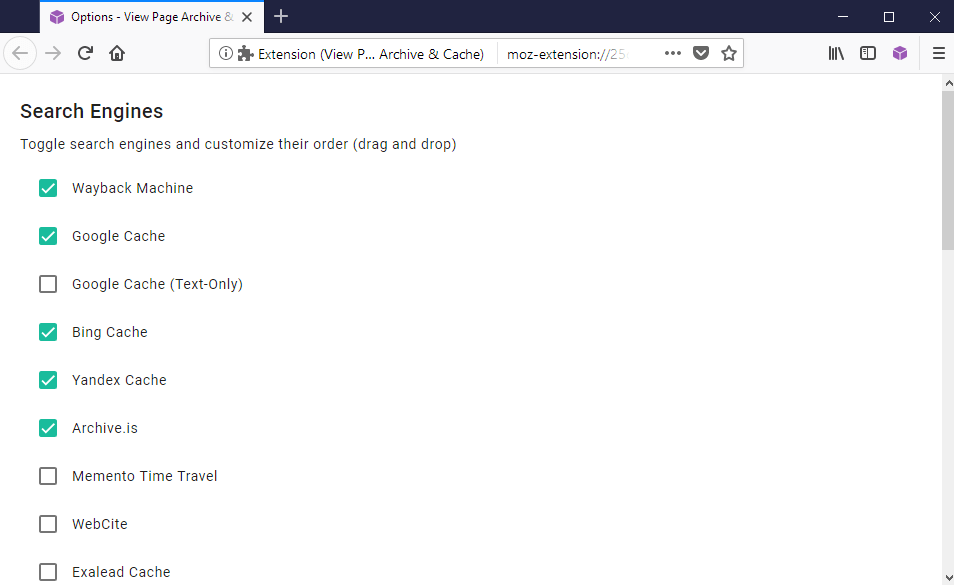 archive cache options