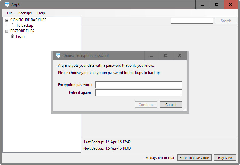 arq 5 backup