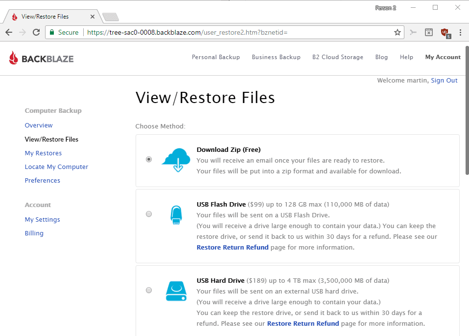 backblaze restore