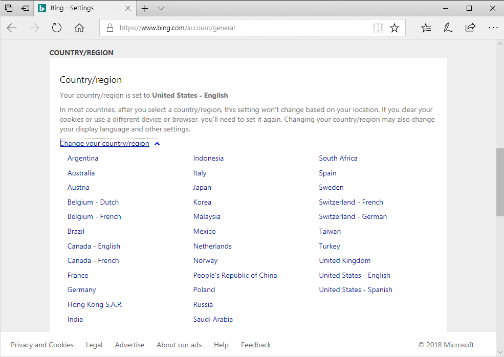bing switch country region