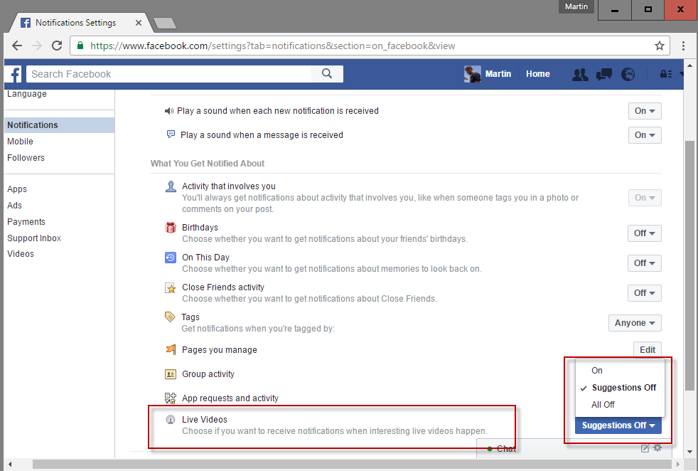 block facebook live notifications