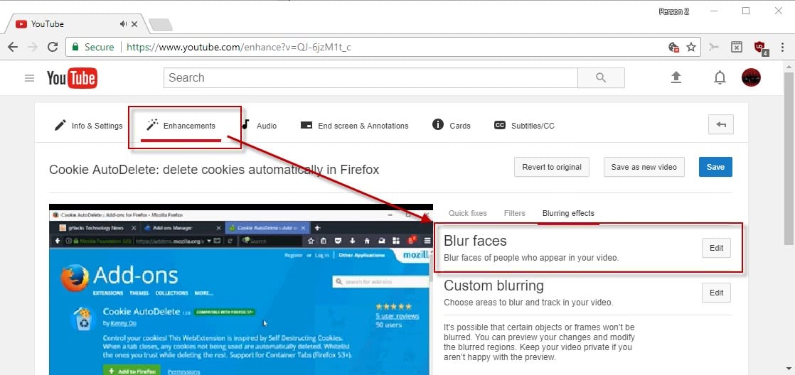 blur faces youtube