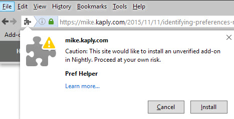 caution this site would like-to install unverified addon