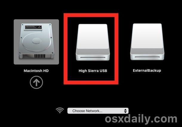 Choosing the macOS High Sierra boot installer