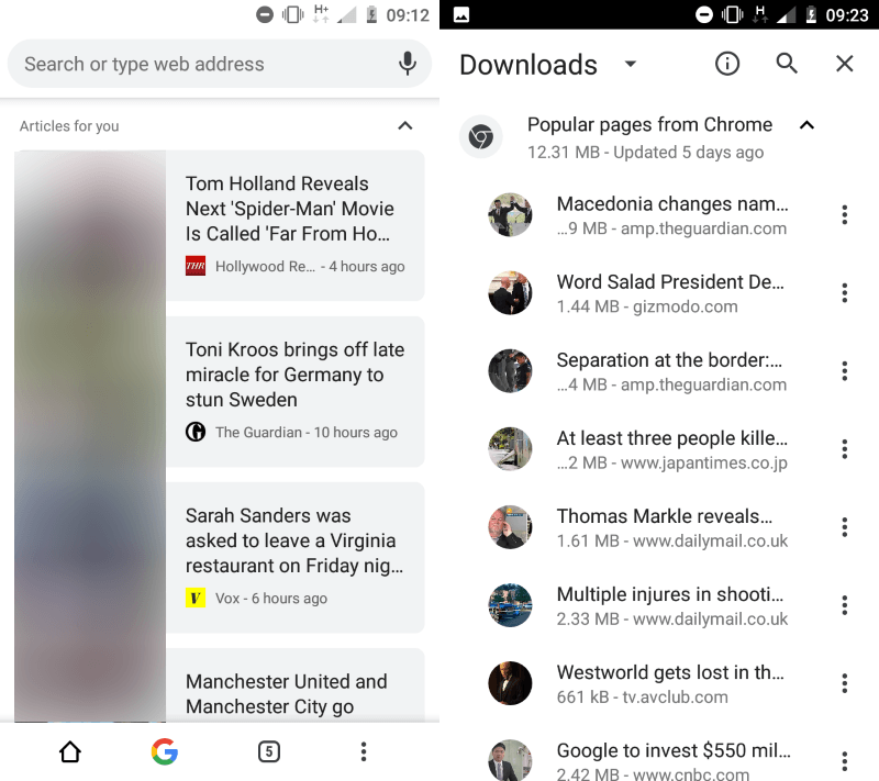 chrome android downloads popular pages
