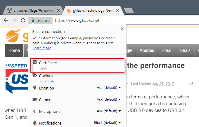 chrome display certiifcate