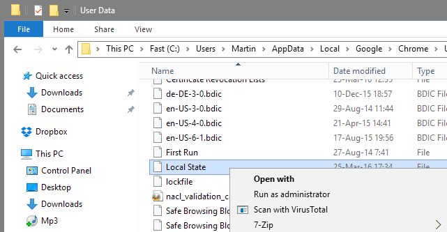 chrome local state
