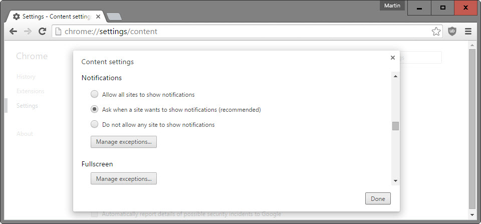 chrome notification settings