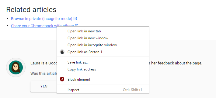 chrome open link as