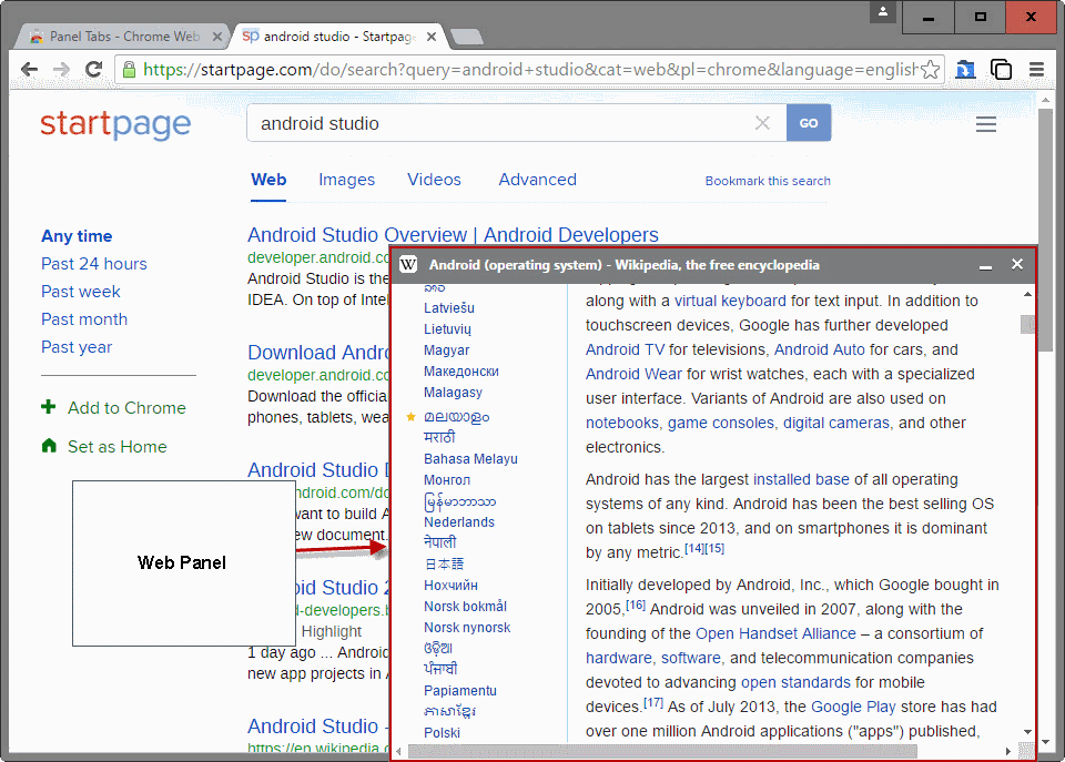 chrome panel tabs