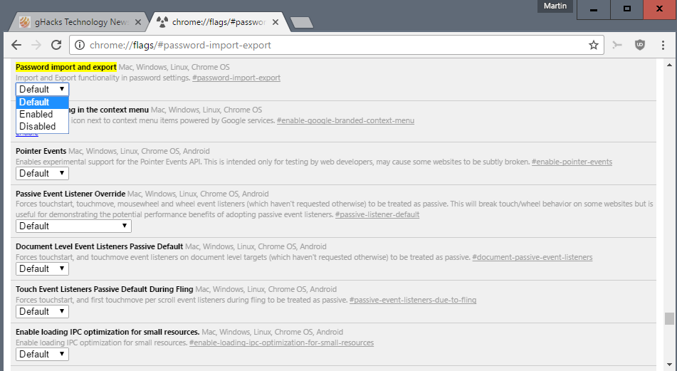 chrome password import export