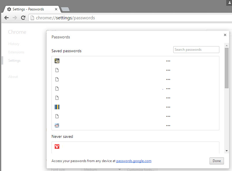 chrome saved passwords