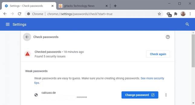 chrome stable weak passwords