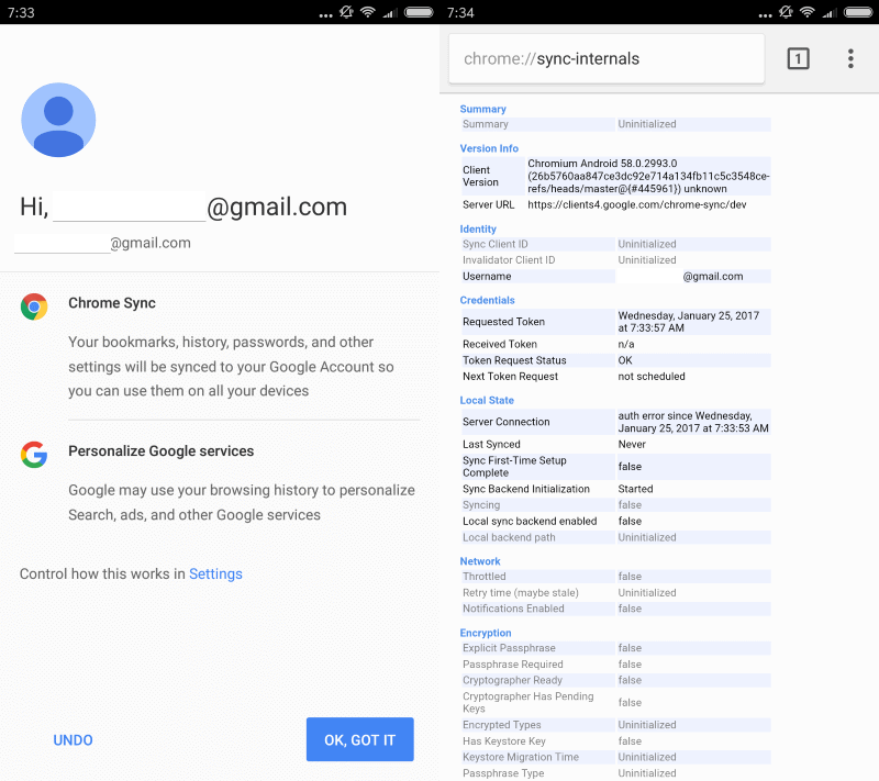 chrome sync not working