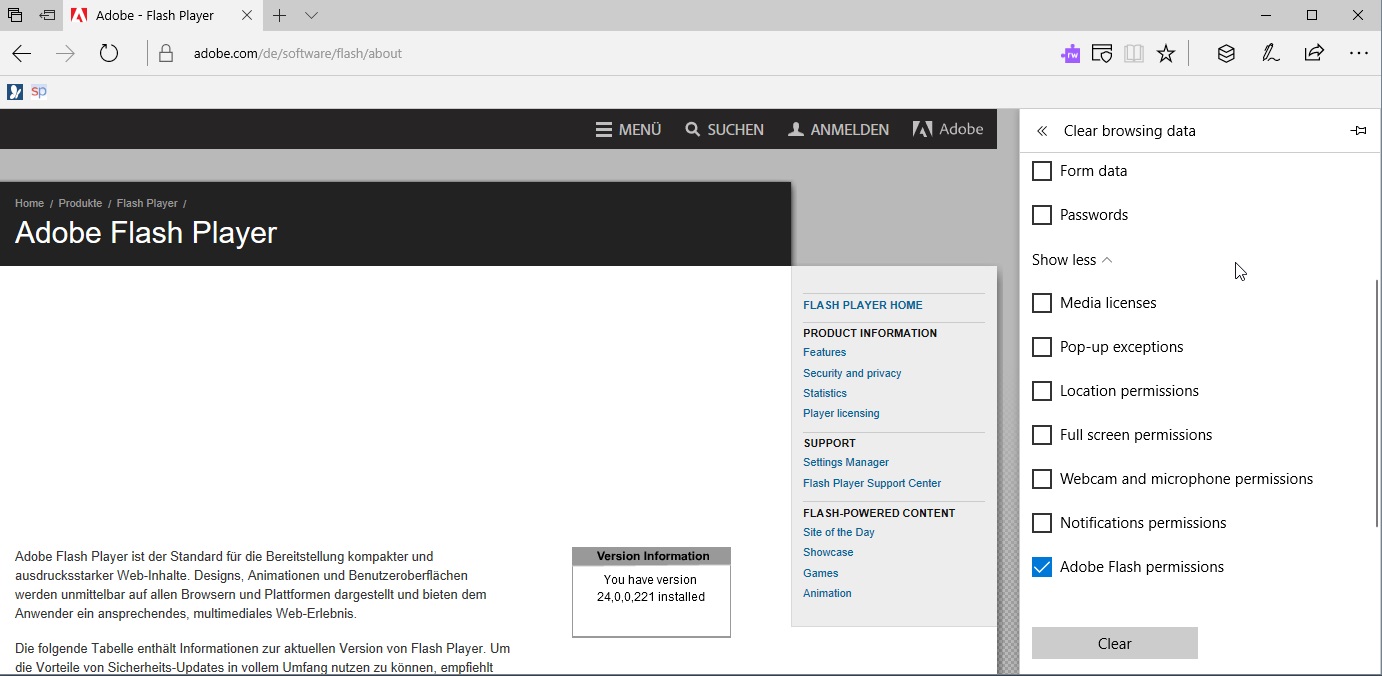 clear flash permissions