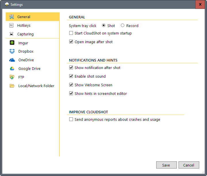 cloudshot settings