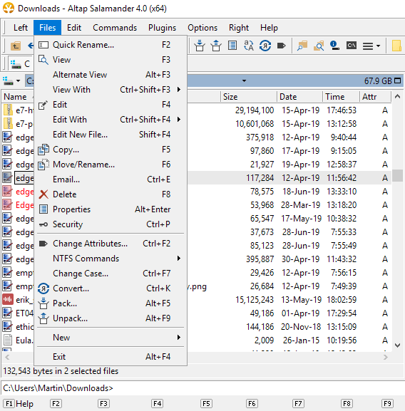 commands shortcuts file manager