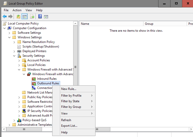 cortana block outbound traffic