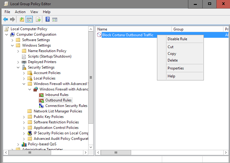 cortana firewall rule