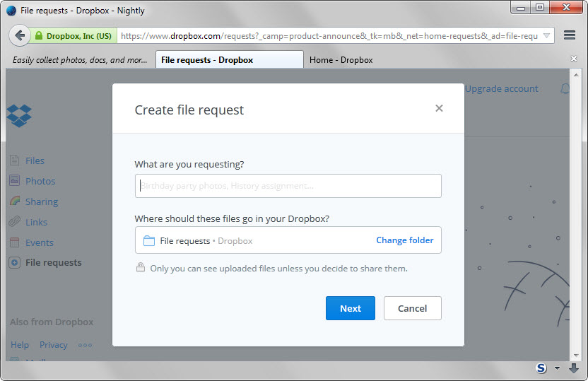 create file request