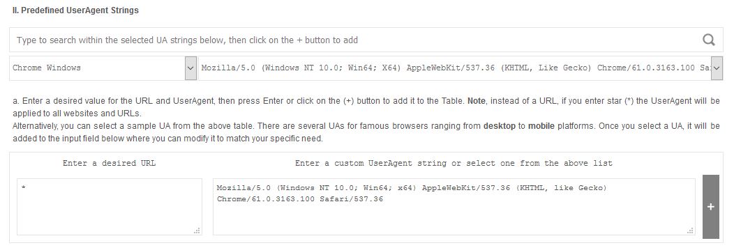 custom user agent string - section ii