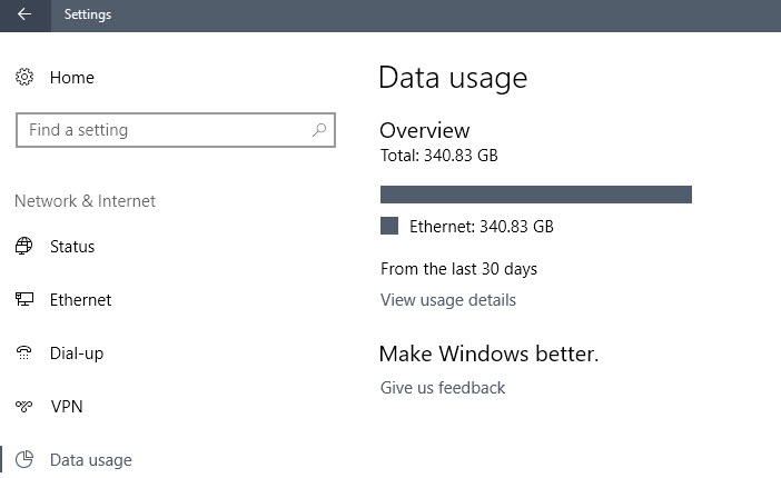 data usage windows 10