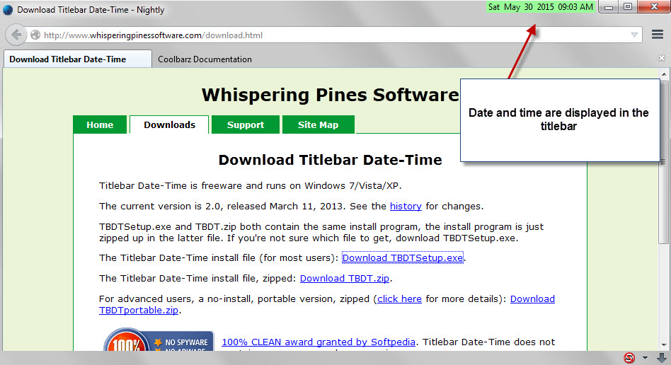 date time titlebar display
