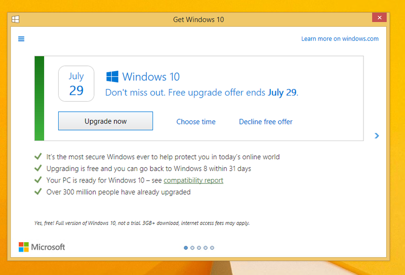 microsoft free upgrade from windows 7 to windows 10