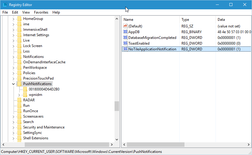 disable live tiles registry