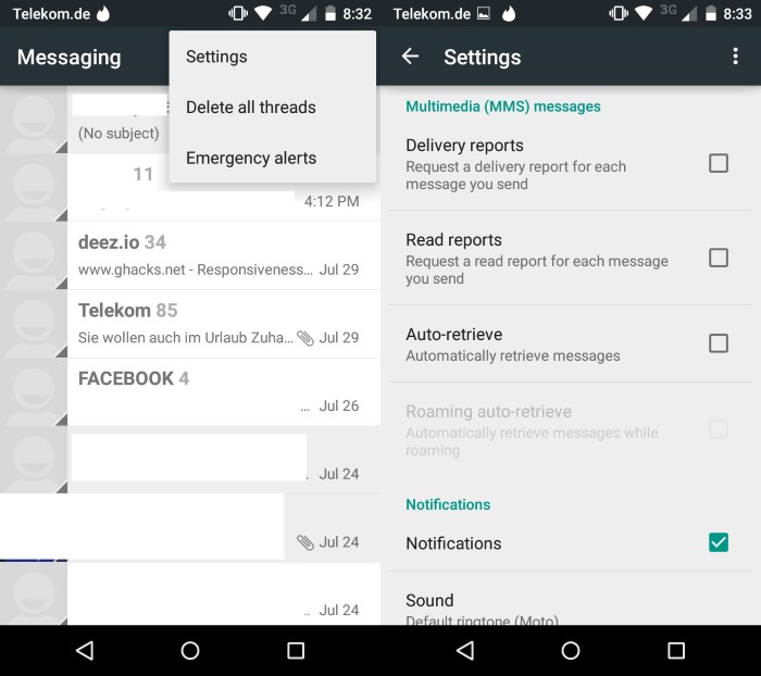 disable mms android