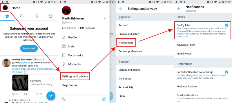 disable quality filter android