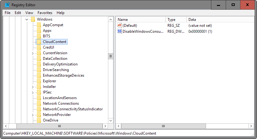 disable using registry