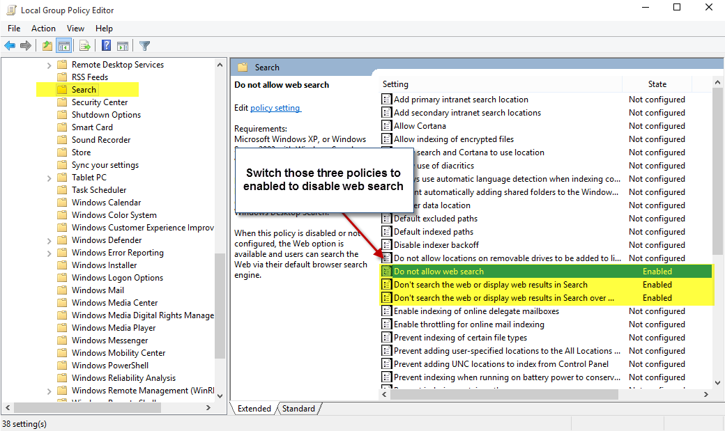 disable web search