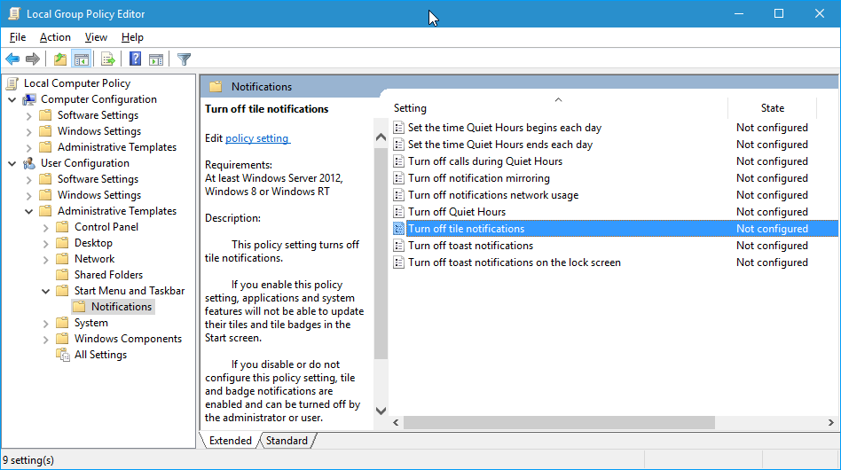 disable windows 10 live tiles