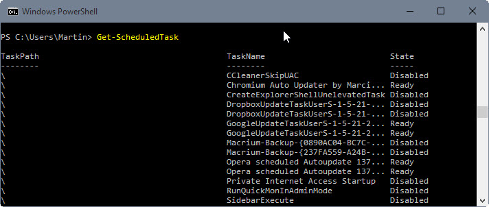 display scheduled tasks