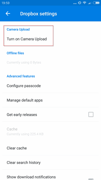 dropbox camera upload