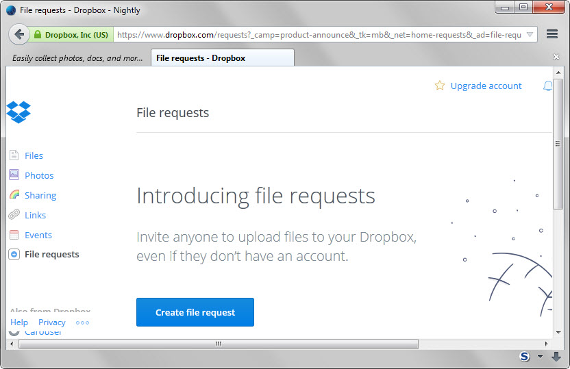dropbox file requests