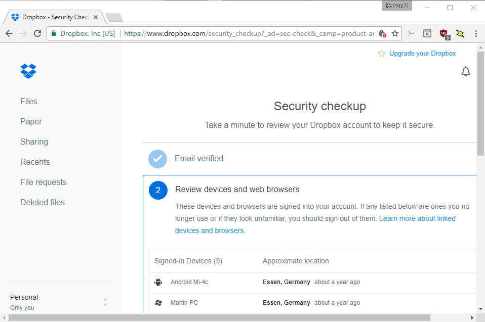 dropbox security checkup