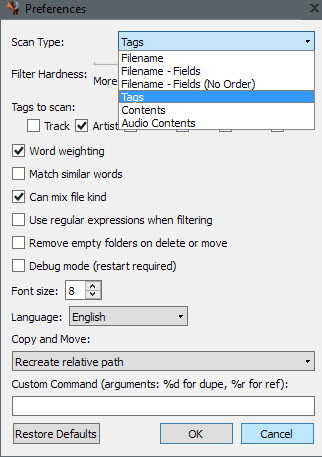 dupeguru preferences