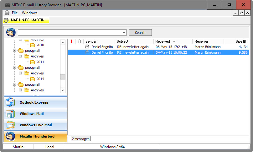 e-mail history browser