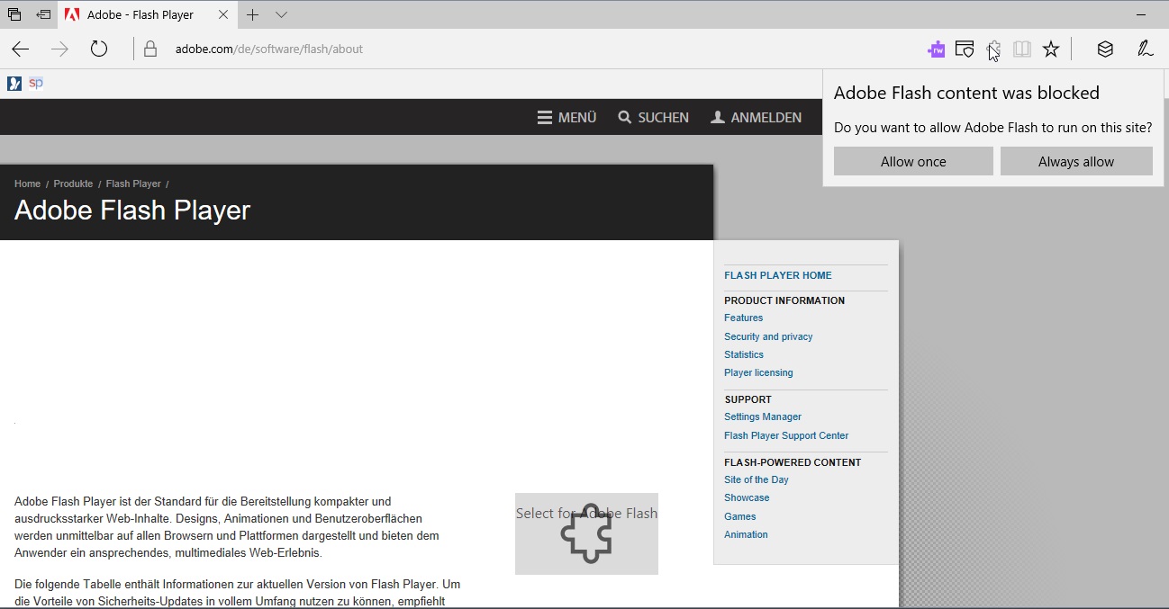 edge enable adobe flash