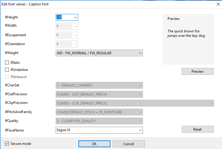 edit font values windows 10