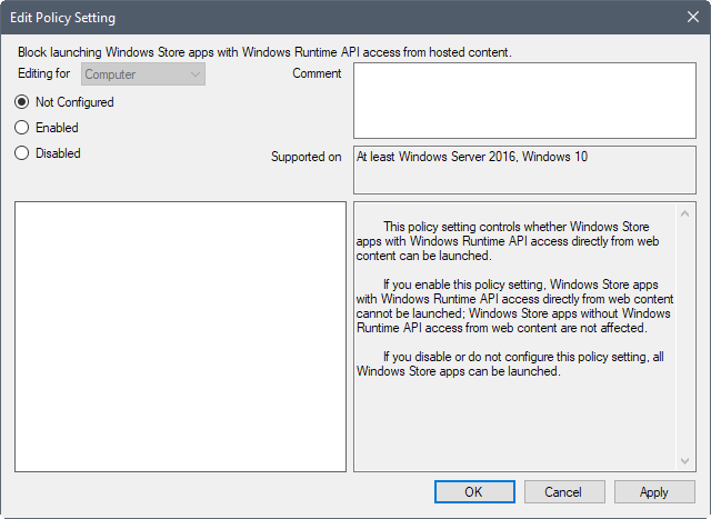 edit policy setting