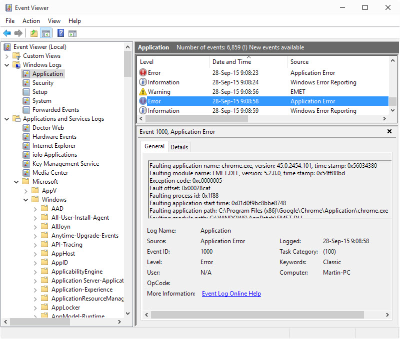 event viewer emet