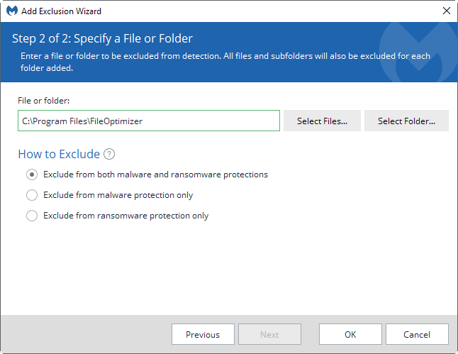 exclude folder malwarebytes