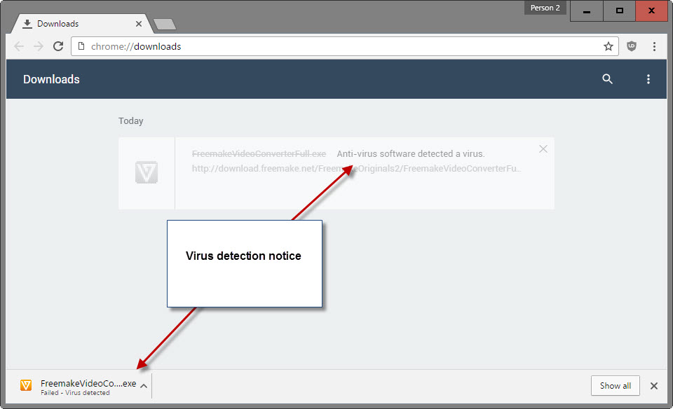 failed virus detected