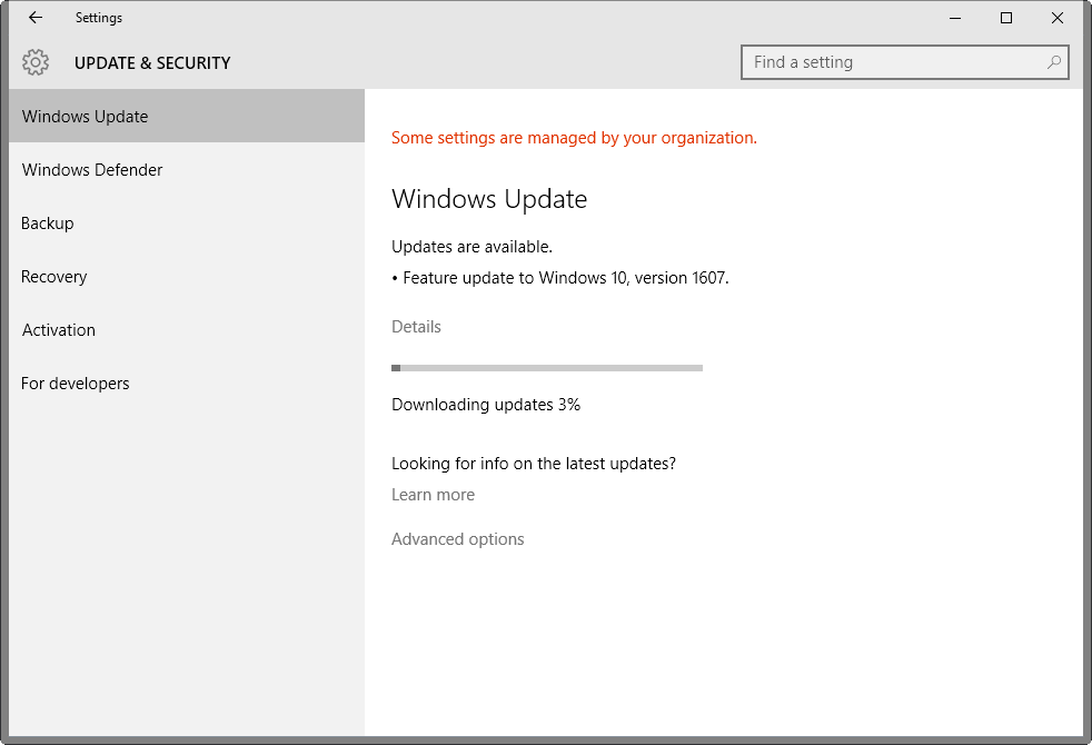 feature update-to windows 10 version 1607