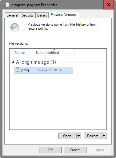 file history restore