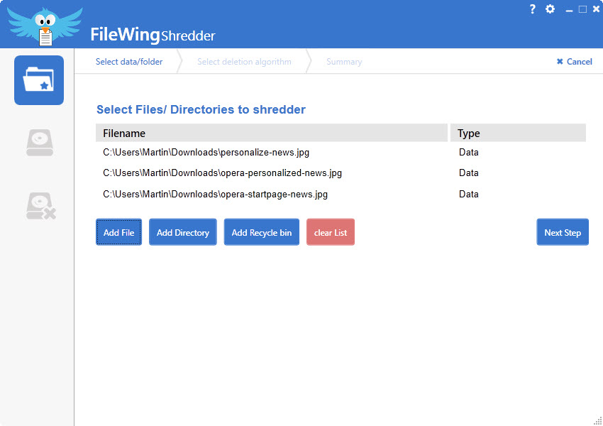 filewing shredder delete